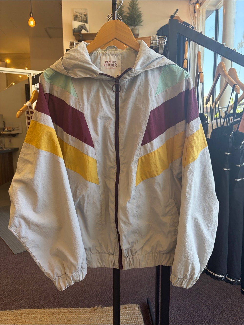 Lightweight Colorblock Windbreaker Jacket - Light Gray with Yellow & Maroon